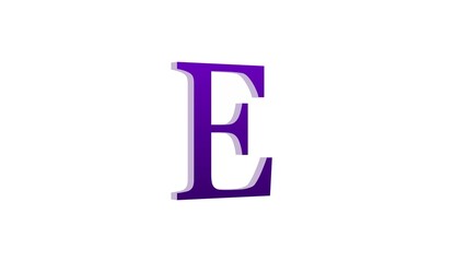 3d E letter logo loopable rotated purple color white background