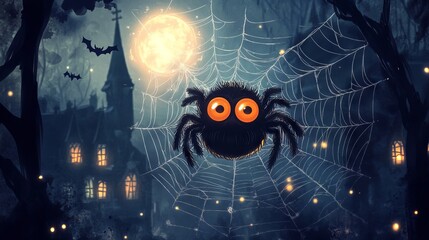 Friendly Tarantula in a Spooky Gothic City - AI generated illustration