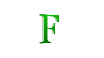 3d F letter logo loopable green color white background