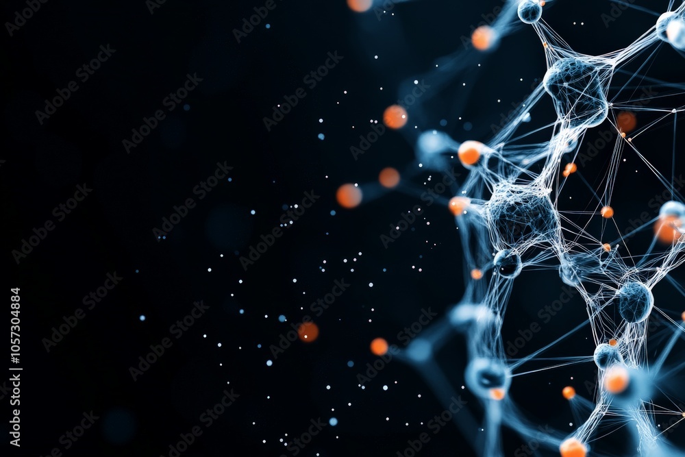 Poster a conceptual neural network abstract visualization illustrating a network of nodes and connections, 