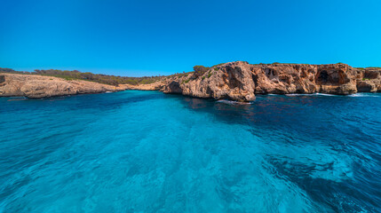 Cala Paquita, Pont Natural d'Es Caló Blanc Natural Reserve, Manacor Sea Coast, Mediterranean Sea, Mallorca, Balearic Islands, Spain, Europe