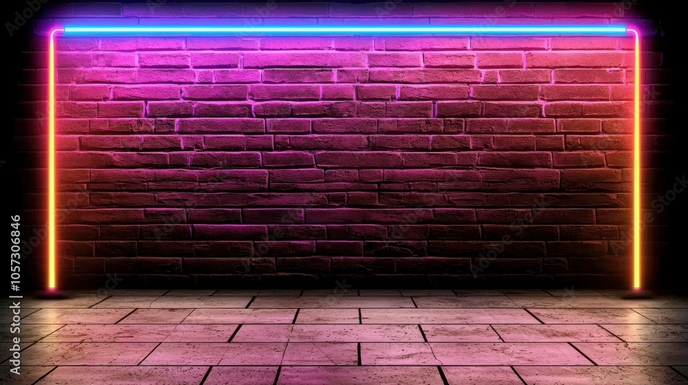 Poster glowing neon grid line pattern on dark background