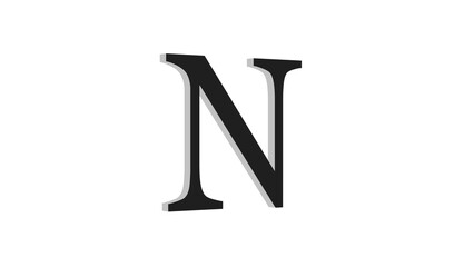 3d N letter logo loopable black color white background