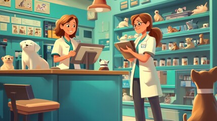 Veterinary Clinic with Happy Staff and Patients