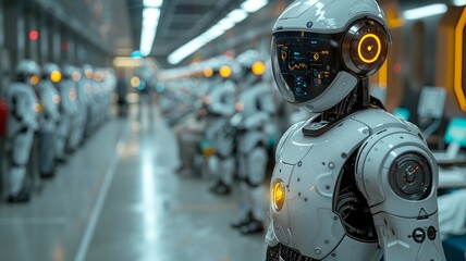 Fototapeta premium Futuristic Robots in a Factory Setting: A Glimpse into the Future of Automation