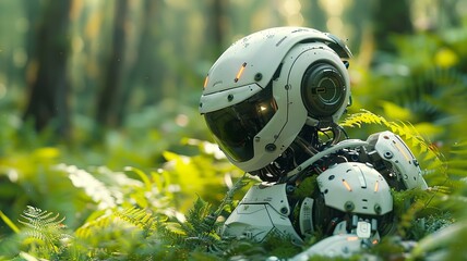 Futuristic Robot in a Lush Green Forest: A Glimpse into the Future of Technology