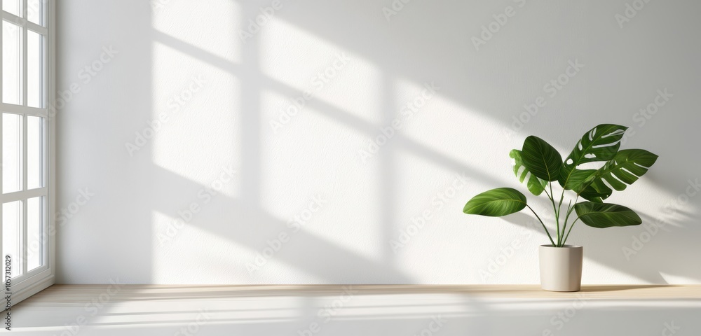 Aufkleber realistic and minimalist blurred natural light windows shadow overlay on wall paper texture abstract