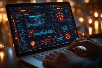 Сharts of business analytics displayed on a laptop screen. Generative AI