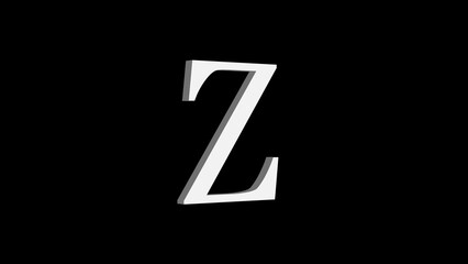 3d Z letter logo loopable rotated white color black background