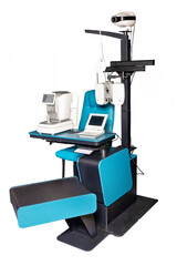 Modern ophthalmic equipment guaranteeing accurate eye examinations and precise diagnostics. Isolated on white background.