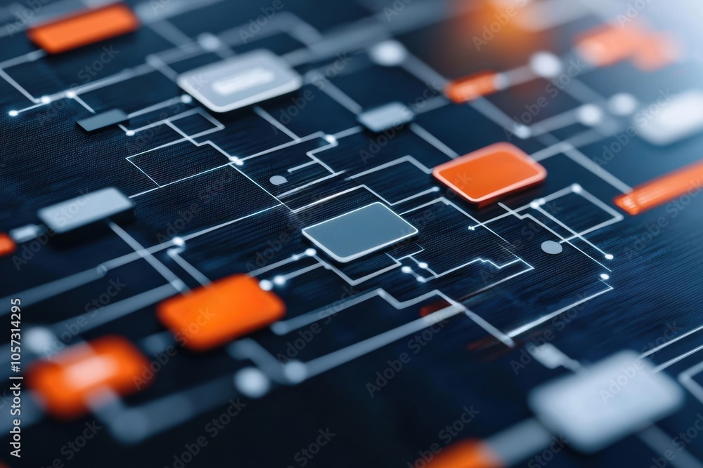 Poster abstract technology background featuring interconnected lines and nodes, representing data flow and 