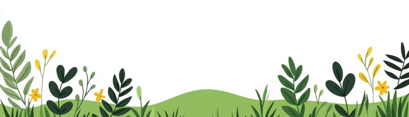 Obraz premium A vibrant illustration of lush green grass and colorful wildflowers, perfect for nature and gardening themes, evoking a sense of tranquility.