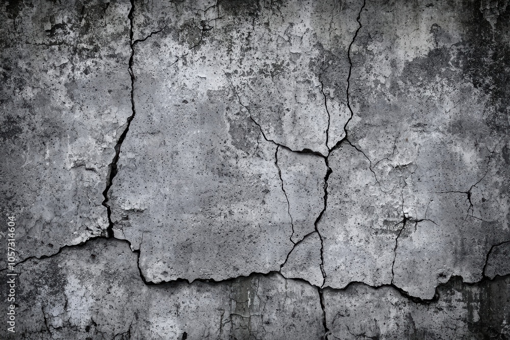 Poster close-up of cracked concrete wall, showcasing a distressed and weathered texture with unique pattern
