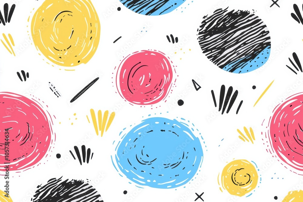 Poster colorful abstract pattern featuring vibrant circles and textures on a white background, perfect for 