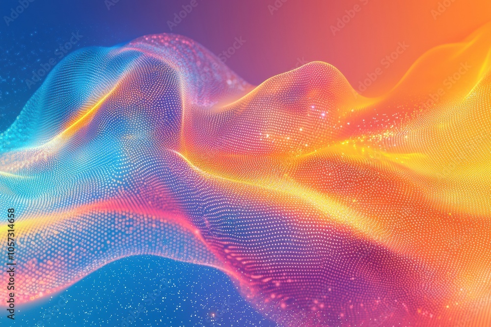 Poster vibrant abstract background featuring colorful wave patterns and glowing particles, perfect for mode