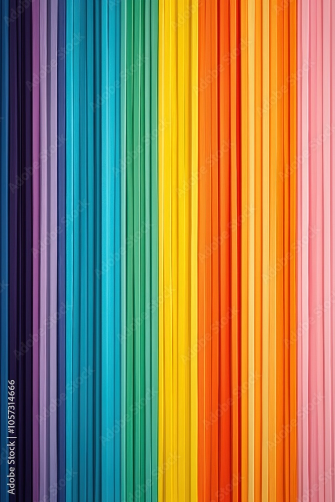 Poster a vibrant display of colorful, vertically arranged paper strips in a rainbow spectrum, perfect for c