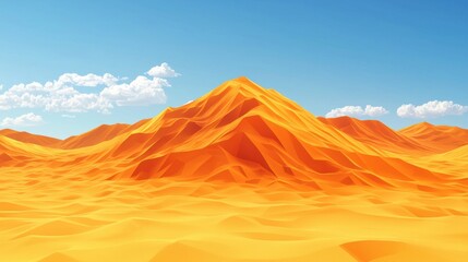 Naklejka premium Vibrant desert landscape featuring golden sand dunes under a clear blue sky, evoking tranquility and the beauty of nature's vastness.