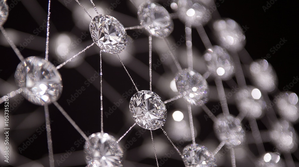 Poster diamonds arranged in a sparkling spiderweb pattern, capturing intricate detail and elegance
