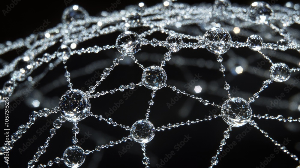 Poster diamonds arranged in a sparkling spiderweb pattern, capturing intricate detail and elegance