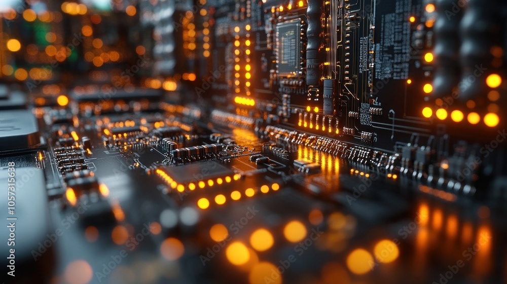 Poster close-up of a circuit board with glowing components.