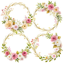 set of Beautiful rose flower hand drawing seamless pattern design on transparent background