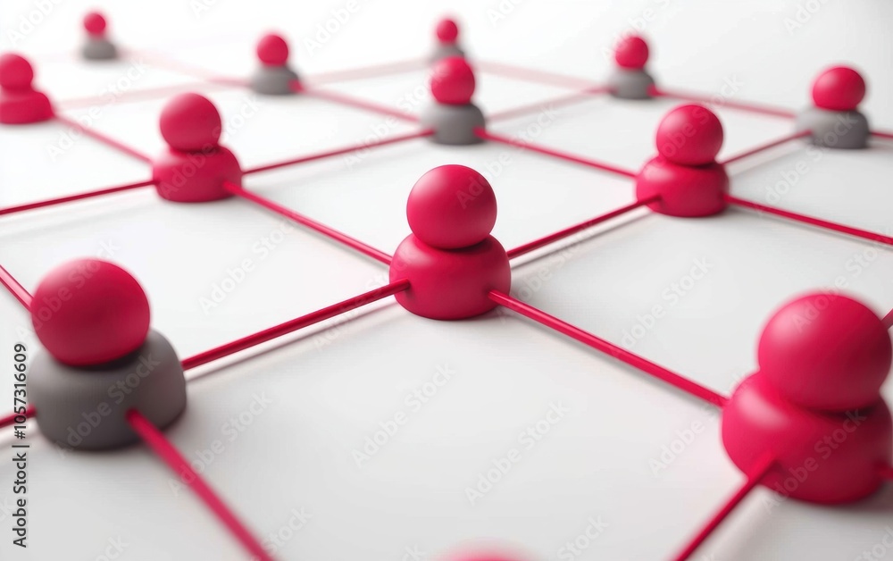 Poster abstract network connection with pink and gray nodes linked by lines, symbolizing communication, col