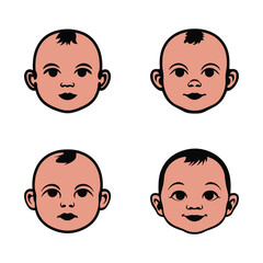 Cute cartoon baby face expressions vector illustration.
