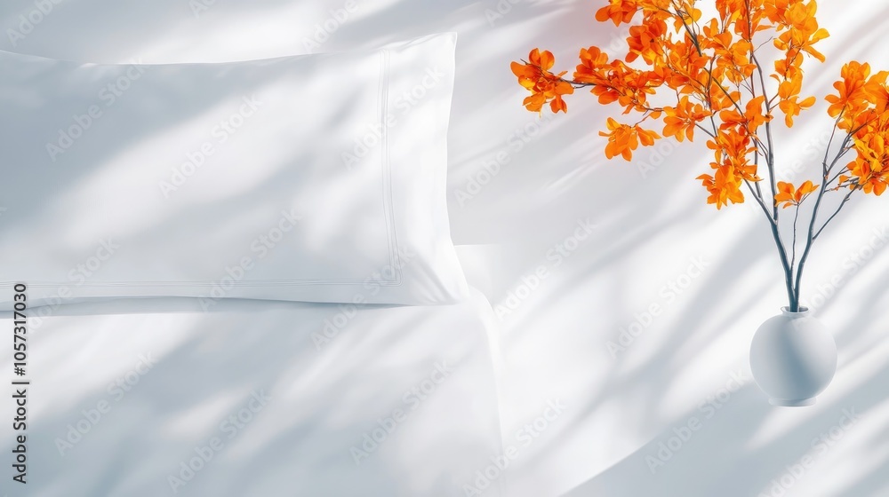 Poster a neatly folded white duvet rests on a white bed creating a simple yet sophisticated expression of c