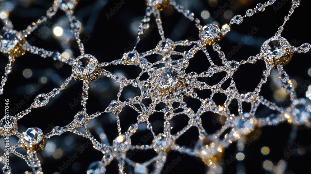 Poster a dazzling arrangement of diamonds and gemstones in a delicate spiderweb pattern, sparkling with ele