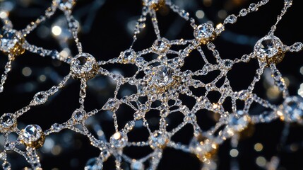 A dazzling arrangement of diamonds and gemstones in a delicate spiderweb pattern, sparkling with elegance and beauty