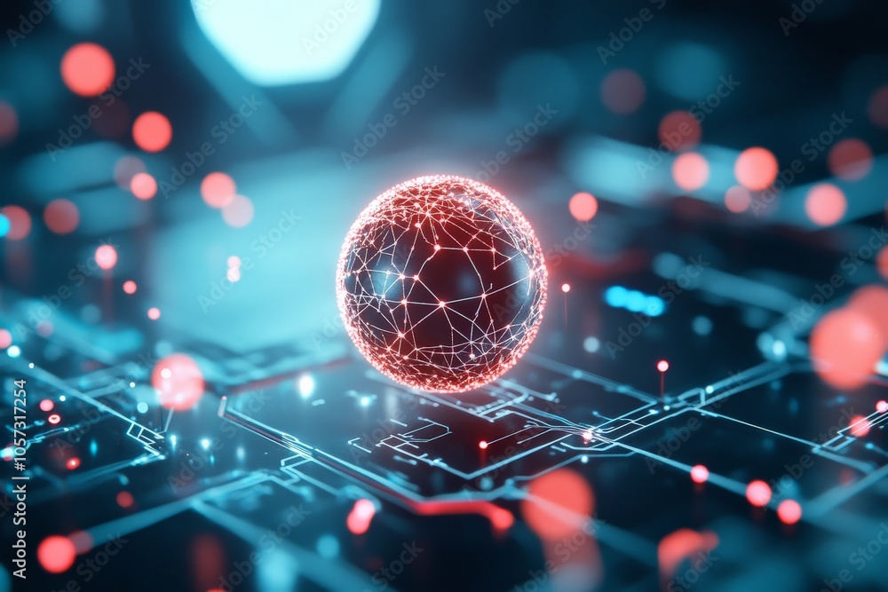 Poster a spherical digital structure glowing with interconnected lines and nodes, symbolizing connectivity 