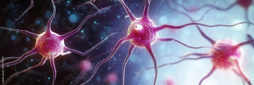 Poster microscopic view of active neurons firing synapses in the human brain neural activity