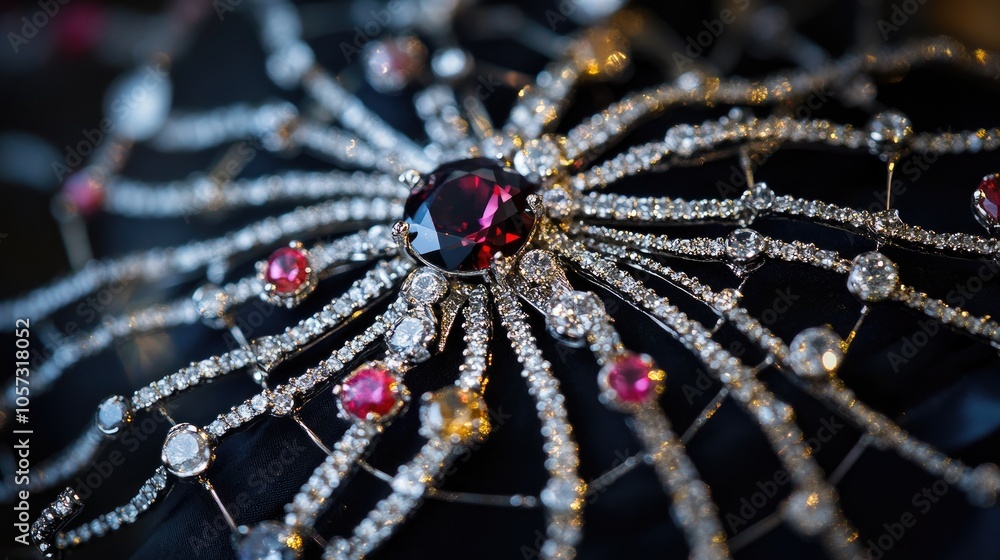 Poster an elegant arrangement of diamonds and gemstones, set in a spiderweb pattern with radiant sparkle