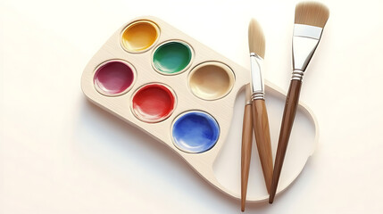 Fototapeta premium Realistic 3D rendering of watercolor painting tools, color palette and paintbrush. created with Generative AI technology 