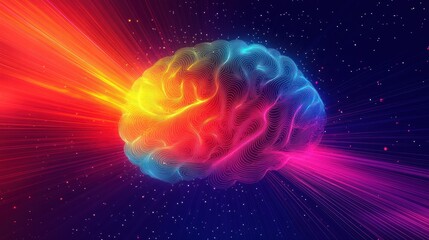 A vibrant, abstract representation of a brain with colorful energy.