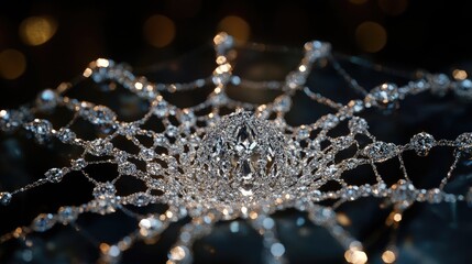 Dazzling spiderweb arrangement of diamonds and gemstones, glowing with refined beauty