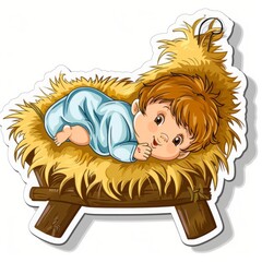 Naklejka premium Baby Jesus in the manger sticker illustration