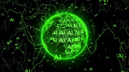 3d rotated AI glowing green globe