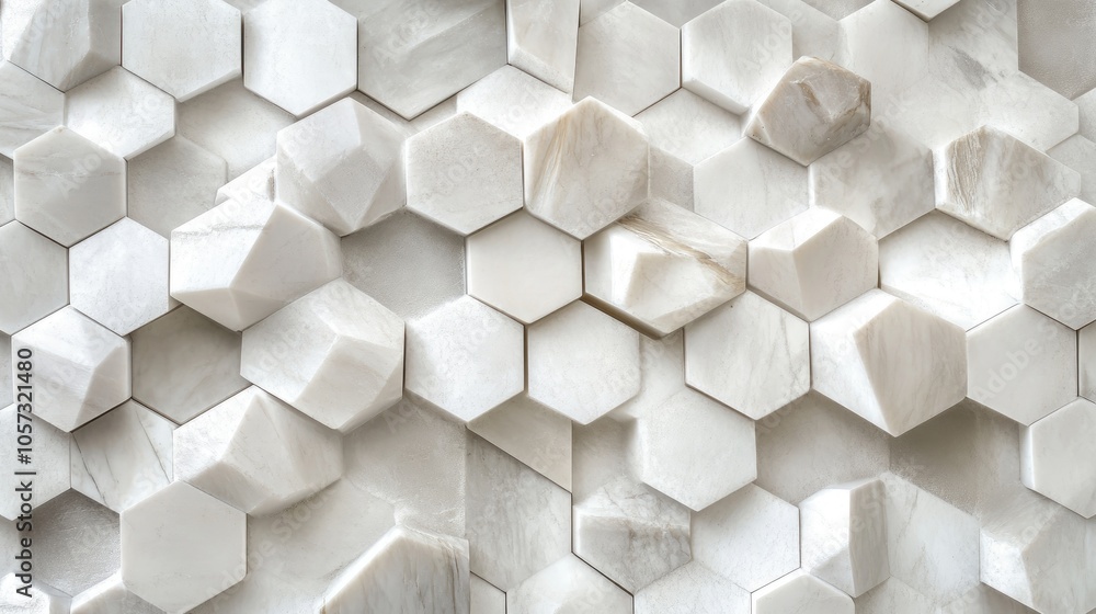 Poster abstract white hexagonal forms on a light grey backdrop resulting in a contemporary and minimalistic