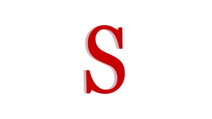 3d S letter logo loopable rotated red color white background