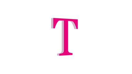 3d T letter logo loopable pink color white background