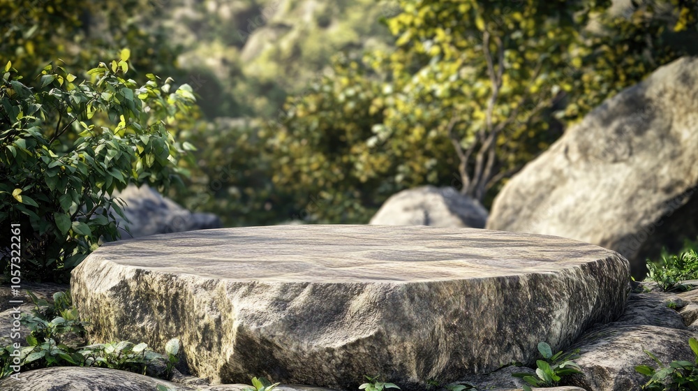 Poster 3d illustration of an empty stone podium in a natural setting designed as a display stage for showca