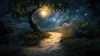 A guiding light shines on unexplored paths representing the wisdom that propels discoveries toward a more promising future