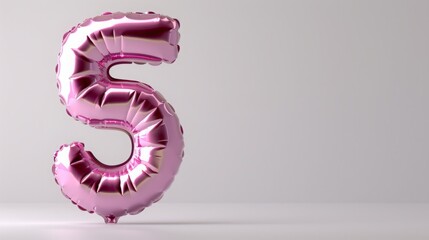 A shiny metallic pink number 5 balloon birthday celebration