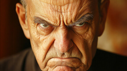 Elderly man with an intense angry expression