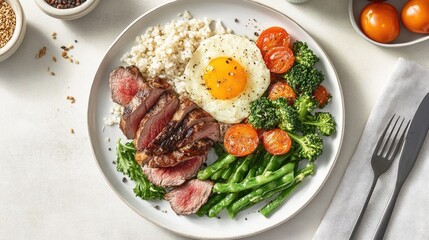 A plate featuring a harmonious arrangement of protein vegetables and grains