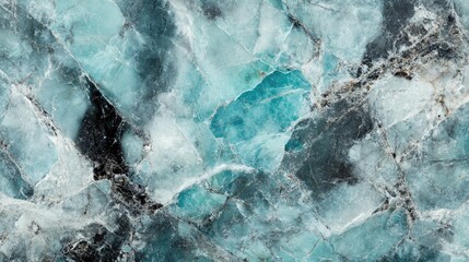 Abstract marble texture featuring a mix of turquoise aquamarine green black gray and white tones in a panoramic view