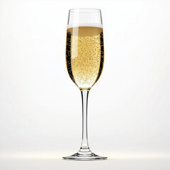 Sparkling Champagne Flute with Bubbles Rising in Golden Liquid, Delicate and Celebratory Isolated on White Background