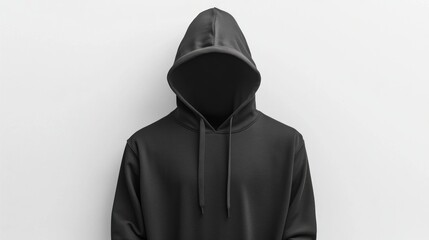 Men blank black hoodie, long sleeve with hood, displayed on white background, isolated with clipping path for print design mockups