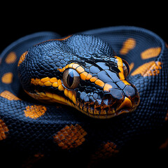 Fototapeta premium Illustration of a snake in the style of realism, realistic emotions, realistic colors, realistic details, realistic light and shadow, emphasizing textures and subtleties of the subject, realism, stone